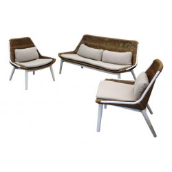 Set Como ensemble 3 pièces en aluminium/rope/wicker avec coussin - blanc/twist naturel de marque PROLOISIRS, référence: J8202900