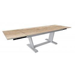 Table de jardin extensible Amber en aluminium/kedra - 180/230/280 x 100 cm - blanc/travertin de marque PROLOISIRS, référence: J8206200