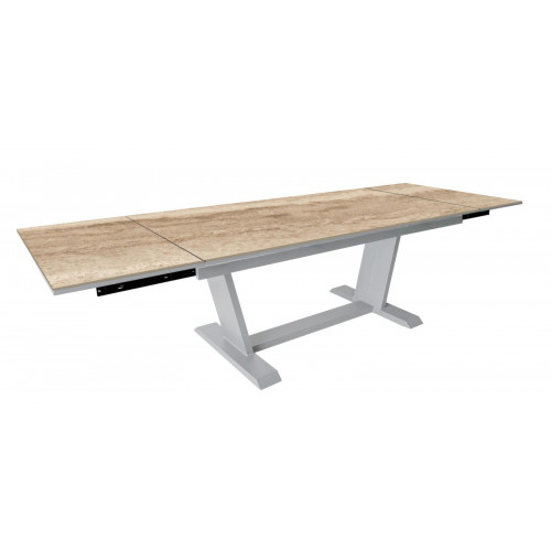 Table de jardin extensible Amber en aluminium/kedra - 180/230/280 x 100 cm - blanc/travertin - PROLOISIRS