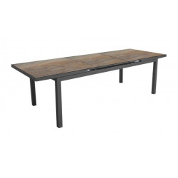 Table de jardin extensible Teramo en aluminium/HPL - 180/240 x 90 cm - graphite/bambou - PROLOISIRS