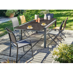 Table de jardin Sinnes en aluminium/fundermax - graphite/black jack - 200/300 x 104 cm - PROLOISIRS