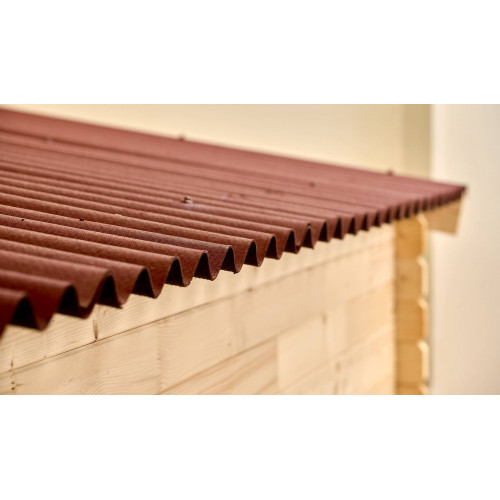 Abri Baron Double Pente 12,64 m² – Épicéa Massif 28 mm – Plaques Ondulées Bitumées – Sans Plancher - HABRITA