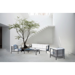 Salon de jardin Sofa GRINVIL-8 D  Anthracite Tissus Blanc Anais Dralon de marque HEVEA, référence: J8249200