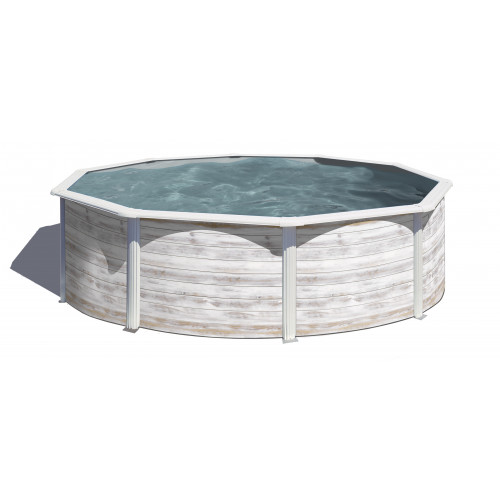 Piscine ronde acier Ø3,20m x H: 1,22m -  Imitation bois Nordique - GRE POOLS