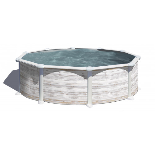 Piscine ronde acier Ø3,70m x H: 1,32m - Imitation bois Nordique - GRE POOLS