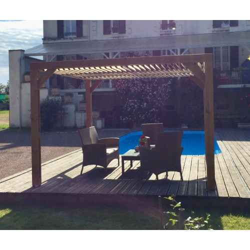 Pergola Thermauvent - Bois thermochauffé - Ventelles mobiles - 3,41 x 3,13 m - HABRITA