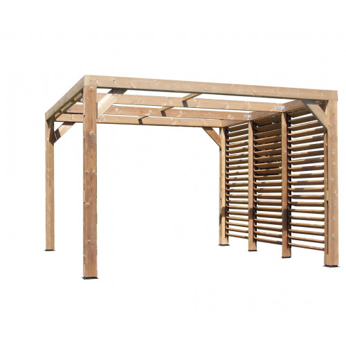 Pergola Thermauvent - Bois thermochauffé - Ventelles mobiles sur 1 paroi - 3,41 x 3,13 m - HABRITA