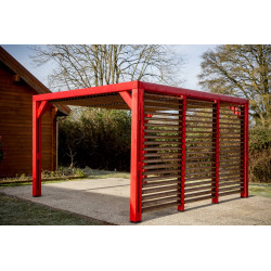 Pergola Thermauvent - Bois thermochauffé - Ventelles mobiles sur le toit et 1 paroi - Visserie inox - 3,41 x 3,13 m - HABRITA