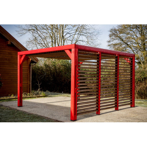 Pergola Thermauvent - Bois thermochauffé - Ventelles mobiles sur le toit et 1 paroi - Visserie inox - 3,41 x 3,13 m - HABRITA