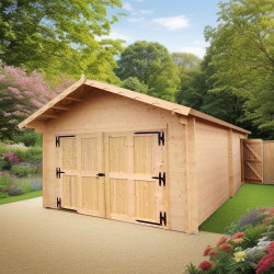 Garage Vendôme Double Pente 24,23 m² – Épicéa Massif 60 mm – Feutre Bitumé – Sans Plancher de marque HABRITA, référence: J5404700