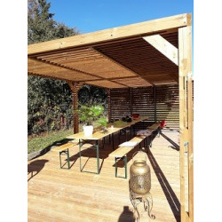 Pergola Thermauvent - Bois thermochauffé - Ventelles mobiles sur le toit et 1 paroi - 3,41 x 6,14 m de marque HABRITA, référence: J5406900