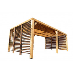 Pergola Thermauvent - Bois thermochauffé - Ventelles mobiles sur le toit et 2 parois - 3,41 x 6,14 m de marque HABRITA, référence: J5407000