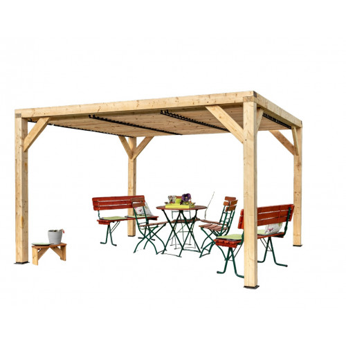 Pergola Veneto - 3,40 x 3,12 m - Sapin du Nord Contrecollé - Ventelles Mobiles sur le Toit - HABRITA