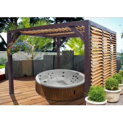 Pergola Veneto - 3,40 x 3,60 m - Sapin du Nord Contrecollé - Ventelles Mobiles sur le Toit et 1 Paroi de marque HABRITA, référence: J5605400