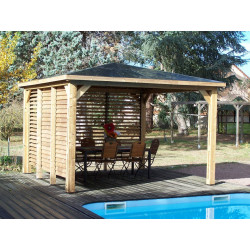 Pool House Blueterm - Bois Thermochauffé - Toit en Panneaux ACP - 2 Parois avec Ventelles Mobiles de marque HABRITA, référence: J5019900