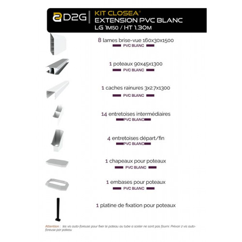 Kit extension clôture PVC blanc – lg : 1m50 x ht : 1m30 - Closea