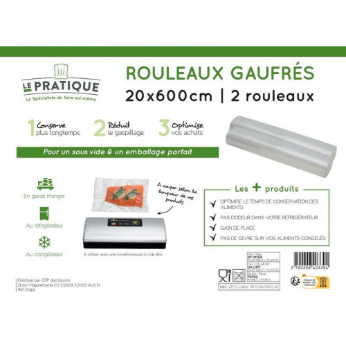 Sac sous vide rouleau gauffre 20x600cm X2 - LE PRATIQUE