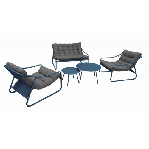 Set ensemble 5 pièces Bord'eau en aluminium/TPEP avec coussin - bleu/chiné gris - PROLOISIRS