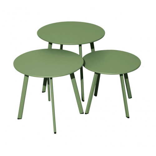 Lot 3 tables basses Massaï en acier - diamètre 40/45/50 cm - amande - PROLOISIRS