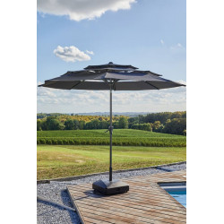 Parasol droit en aluminium 3 strates inclinable manivelle 300/6 cm - gris - PROLOISIRS