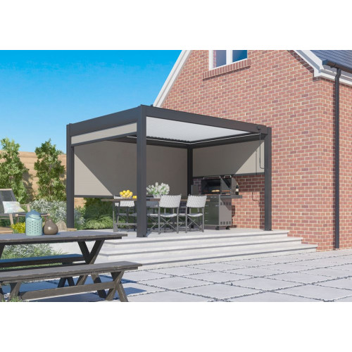 Pergola bioclimatique autoportée Star Led manuelle aluminium/lames - 3 x 4 m - grey/blanc - PROLOISIRS