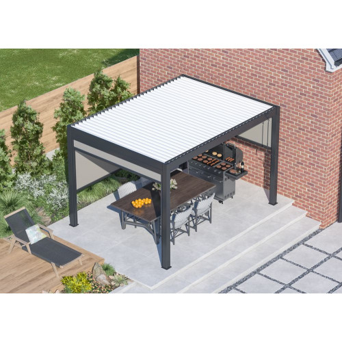 Pergola bioclimatique autoportée Star Led manuelle aluminium/lames - 3 x 4 m - grey/blanc - PROLOISIRS