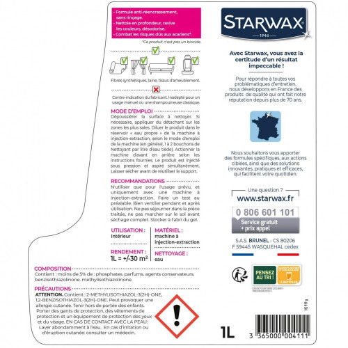 Nettoyant "pro" moquette STARWAX 1 L - Starwax