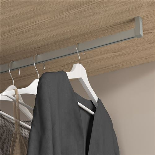 Lot de 2 rails de penderie Luxe - 0-75 m de long - Aluminium et Plastique- Peint gris pierre - EMUCA