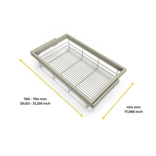 Kit de panier et cadre coulissant - fermeture souple pour armoire- réglable- module 800mm- Gris pierre - EMUCA