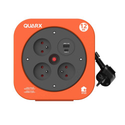 Enrouleur ménager S-box 12 m, 3 prises 16A + USB A et USB C de marque Quarx, référence: B8454100