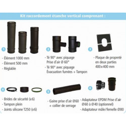 Kit raccordement étanche vertical - Ø80/125 - modèle Apollo - pour pellets - noir - Joncoux