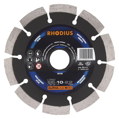 Disque de tronconnage diamant - ALPHALINE - LD50  - 125 X 10 X 2,2 X 22,23mm - Rhodius