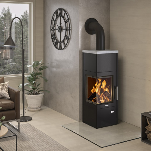 Poêle à bois Diego W+ Acier Noir - Dessus Pierre Ollaire - 6 kW - Justus