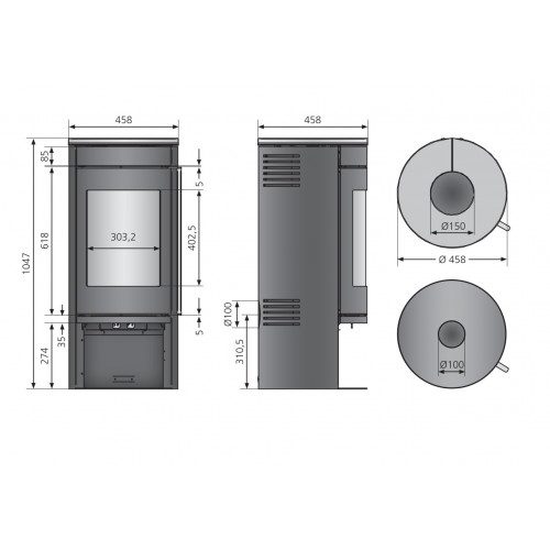 Poêle à bois Mino 2.0 Acier Noir - Dessus Acier Noir, Porte Fonte - 5,5 kW - Justus