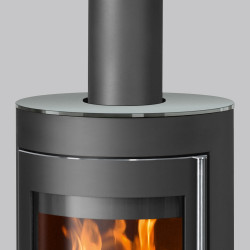 Poêle à bois Mino 2.0 Acier Noir - Dessus Verre, Porte Fonte - 5,5 kW - Justus