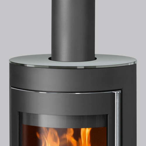 Poêle à bois Mino 2.0 Acier Noir - Dessus Verre, Porte Fonte - 5,5 kW - Justus