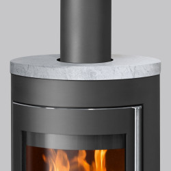 Poêle à bois Mino 2.0 Acier Noir - Dessus Pierre Ollaire, Porte Fonte - 5,5 kW - Justus