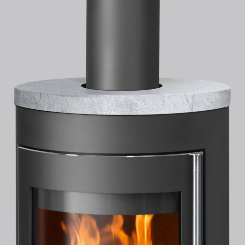 Poêle à bois Mino 2.0 Acier Noir - Dessus Pierre Ollaire, Porte Fonte - 5,5 kW - Justus