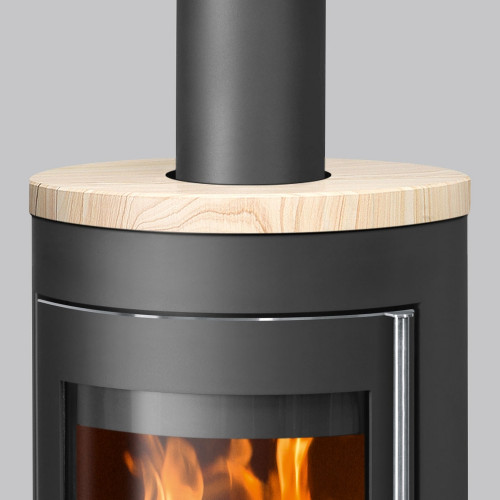 Poêle à bois Mino 2.0 Acier Noir - Dessus Pierre Sable, Porte Fonte - 5,5 kW - Justus