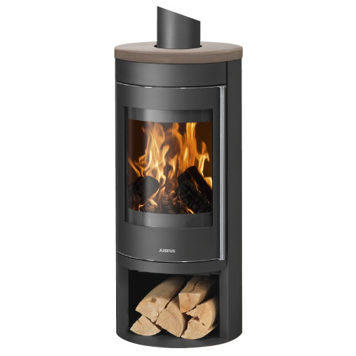 Poêle à bois Mino 2.0 Acier Noir - Dessus Céramique Grappa, Porte Fonte - 5,5 kW - Justus