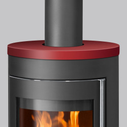 Poêle à bois Mino 2.0 Acier Noir - Dessus Céramique Rouge, Porte Fonte - 5,5 kW - Justus