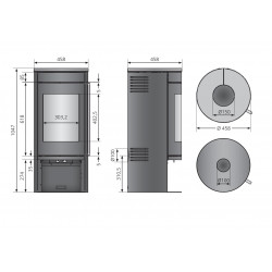 Poêle à bois Mino 2.0 Acier Noir - Dessus Céramique Rouge, Porte Fonte - 5,5 kW - Justus