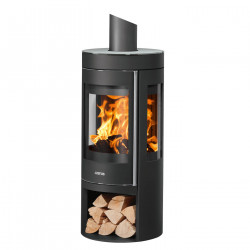 Poêle à bois Mino Trios 2.0 - acier noir - dessus verre 5 kW de marque Justus, référence: B8548600