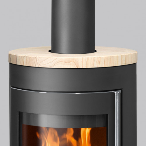 Poêle à bois Mino Trios 2.0 - acier noir - dessus pierre sable 5 kW - Justus