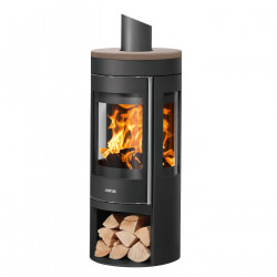 Poêle à bois Mino Trios 2.0 - acier noir - dessus céramique grappa 5 kW de marque Justus, référence: B8548900