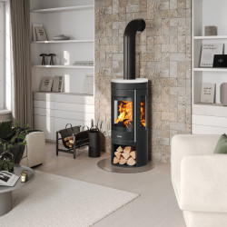 Poêle à bois Mino Trios 2.0 - acier noir - dessus céramique blanc 5 kW de marque Justus, référence: B8549000