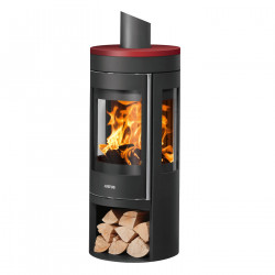 Poêle à bois Mino Trios 2.0 - acier noir - dessus céramique rouge 5 kW de marque Justus, référence: B8549100