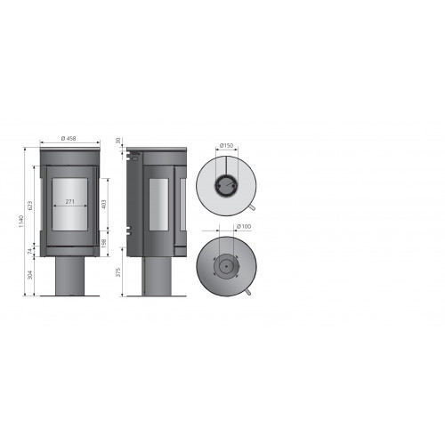 Poêle à bois Meva Acier Noir - Porte Fonte 5,5 kW - Justus