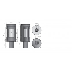 Poêle à bois Meva Acier Noir - Dessus Verre - Porte Fonte 5,5 kW - Justus