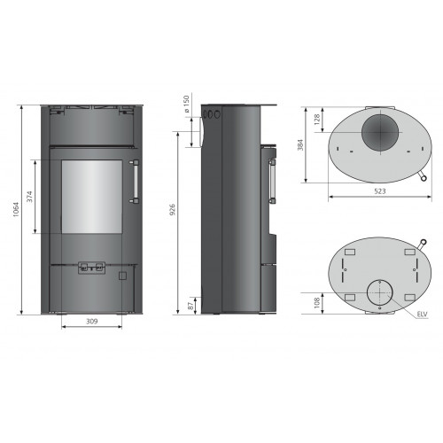 Poêle à bois Island 5 2.0 Acier Noir - Céramique Grappa - 5 kW - Justus